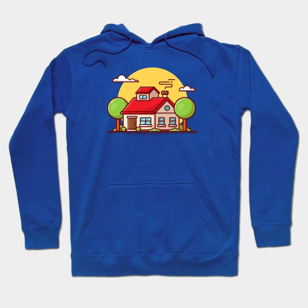 Beautiful House with Clouds and Sunset Cartoon Vector Icon Illustration Hoodie by Catalyst Labs